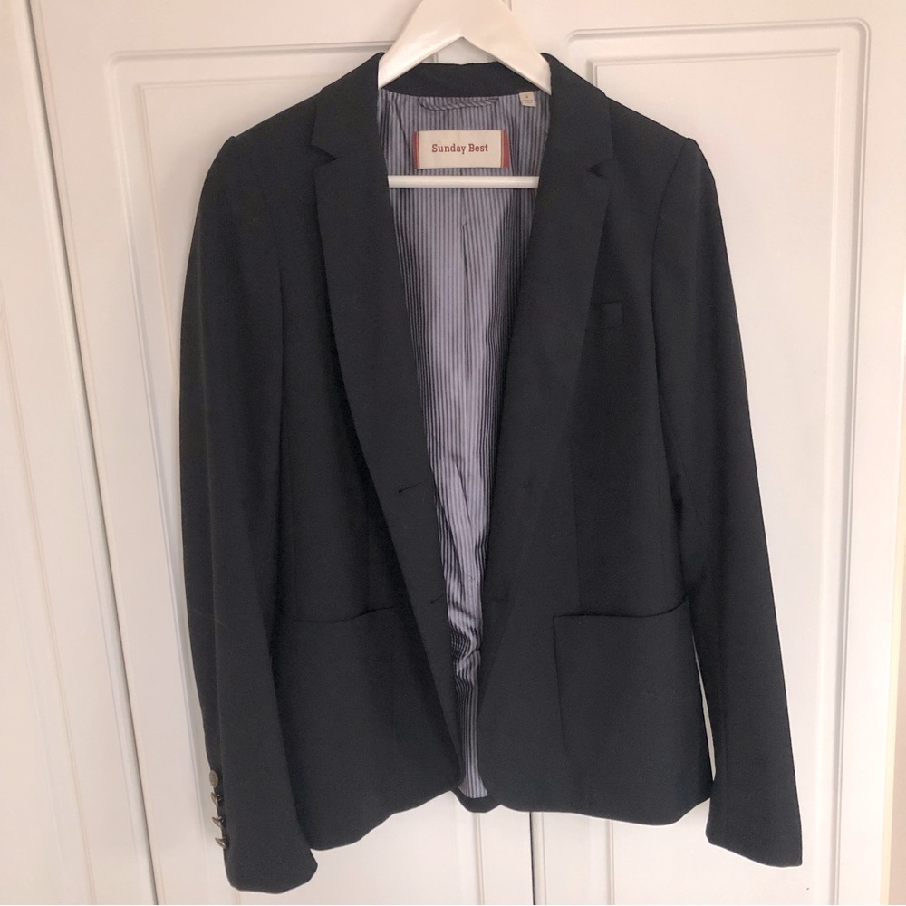 Aritzia Sunday Best Sz 6 Black Blazer Lined Stripes Staple Office Suit Uniform